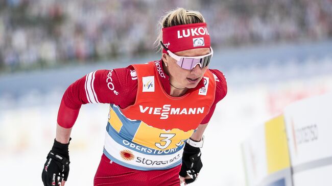 Татьяна Сорина (Россия) во время соревнований по лыжным гонкам на чемпионате мира-2021 по лыжным видам спорта в немецком Оберстдорфе.