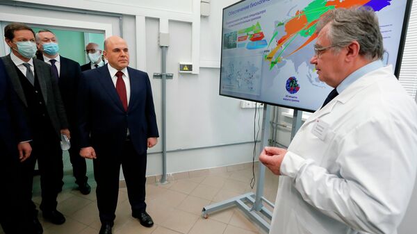 Председатель правительства РФ Михаил Мишустин на предприятии Государственного научного центра вирусологии и биотехнологии Вектор в Новосибирске