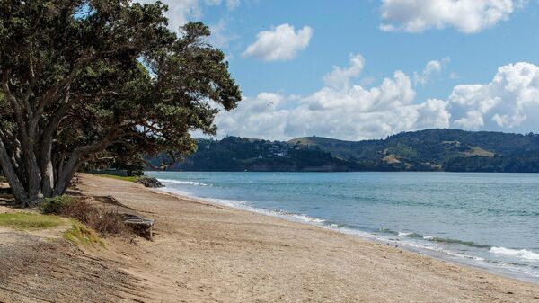 Пляж, опустевший после предупреждения о цунами в Ореве, Новая Зеландия