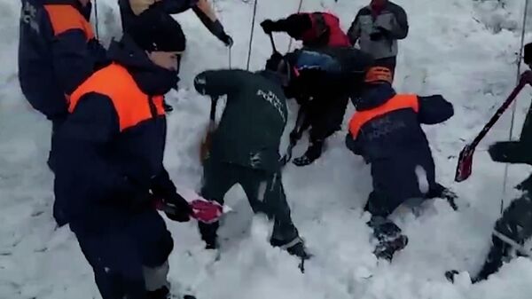 Спасательные работы на месте схода лавины на Камчатке