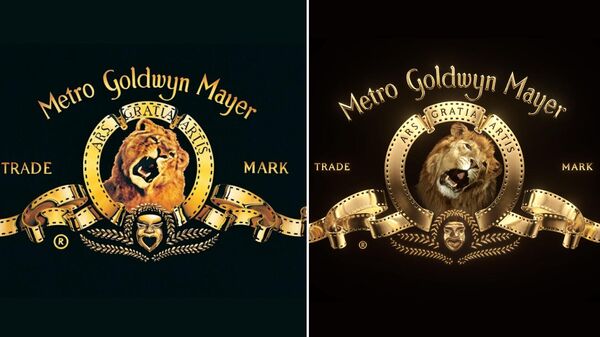 Логотип кинокомпании MGM со львом Лео и его цифровой копией (справа)