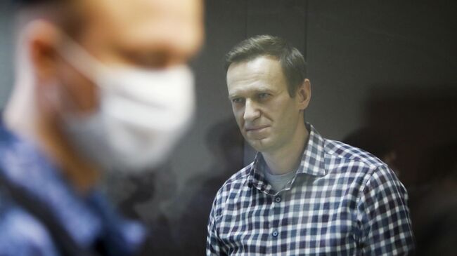 Блогер Алексей Навальный на заседании суда в Москве