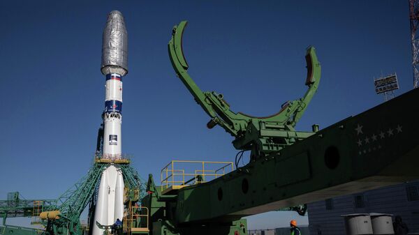 Ракета-носитель Союз-2.1а с разгонным блоком Фрегат на стартовой площадке космодрома Байконур