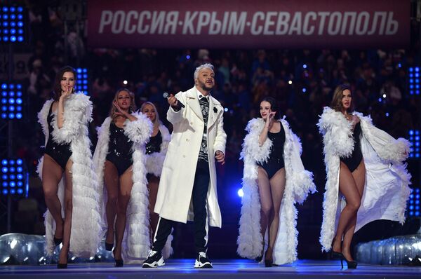 Певец Филипп Киркоров выступает на концерте в Лужниках в честь воссоединения Крыма и России