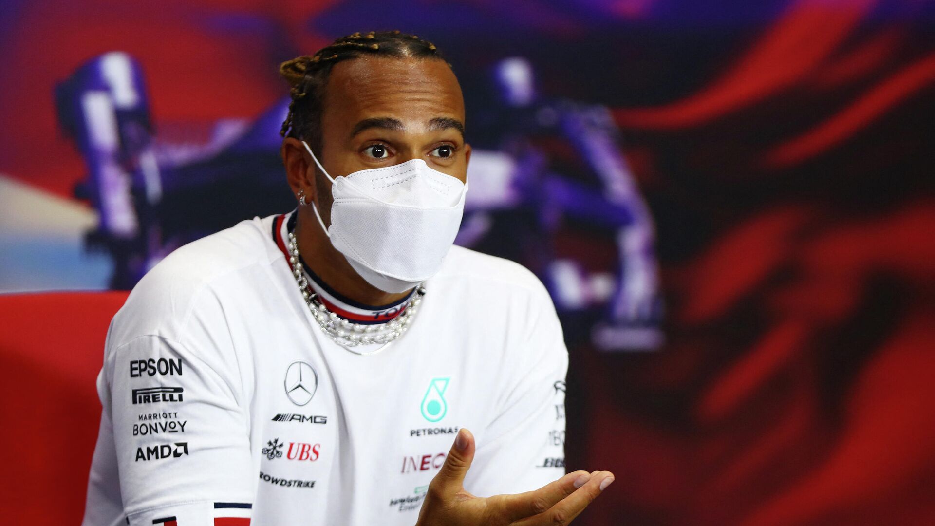 Mercedes' British driver Lewis Hamilton attends the presser ahead of the Bahrain Formula One Grand Prix in the city of Sakhir on March 25, 2021. (Photo by FIA / AFP) / RESTRICTED TO EDITORIAL USE - MANDATORY CREDIT AFP PHOTO / FIA / DAN ISTITENE- NO MARKETING NO ADVERTISING CAMPAIGNS - DISTRIBUTED AS A SERVICE TO CLIENTS - РИА Новости, 1920, 26.03.2021