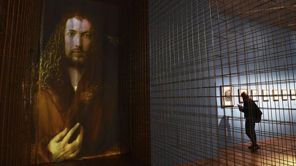 Знаменитый автопортрет Дюрера (цифровая копия) на выставке Альбрехт Дюрер. Шедевры гравюры