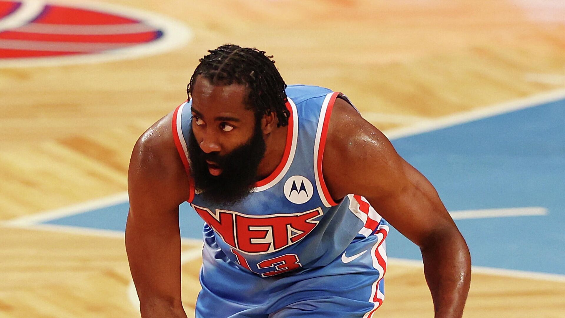 NEW YORK, NEW YORK - MARCH 31: James Harden #13 of the Brooklyn Nets drives to the basket against the Houston Rockets at Barclays Center on March 31, 2021 in New York City.NOTE TO USER: User expressly acknowledges and agrees that, by downloading and or using this photograph, User is consenting to the terms and conditions of the Getty Images License Agreement.   Mike Stobe/Getty Images/AFP (Photo by Mike Stobe / GETTY IMAGES NORTH AMERICA / Getty Images via AFP) - РИА Новости, 1920, 02.04.2021