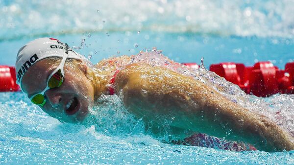 Светлана Чимрова (Россия) в полуфинальном заплыве на дистанции 200 метров баттерфляем среди женщин на XVIII чемпионате мира по водным видам спорта в южнокорейском Кванджу.