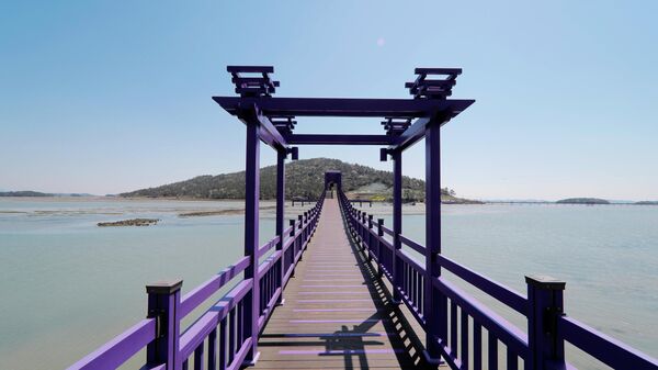 Пурпурный мост, соединяющий острова Банвол и Паркджи, в провинции Южная Чолла в Южной Корее