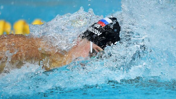 Владимир Морозов в полуфинальном заплыве на 100 м вольным стилем среди мужчин на Чемпионате России по плаванию в Казани.