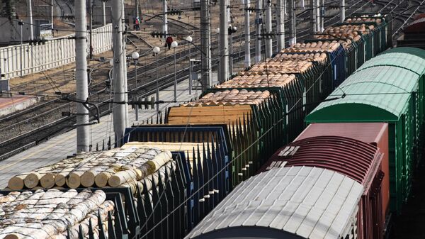 Товарные поезда на узловой станции Забайкальской железной дороги