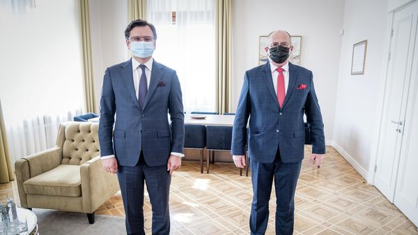 Министр иностранных дел Украины Дмитрий Кулеба и министр иностранных дел Польши Збигнев Рау во время встречи в Киеве
