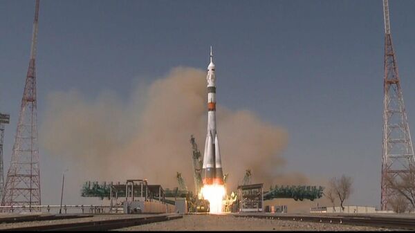 Запуск корабля Ю.А. Гагарин (Союз МС-18) к МКС. Кадр видео