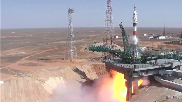 Запуск корабля Ю.А. Гагарин (Союз МС-18) к МКС. Кадр видео