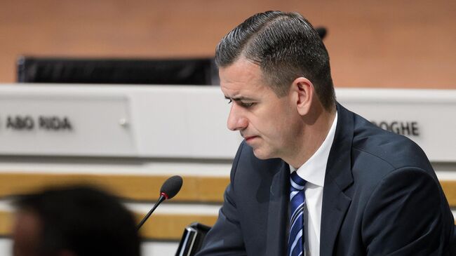 This photo taken on February 26, 2016 shows acting FIFA secretary general Markus Kattner during the extraordinary FIFA Congress in Zurich. - FIFA on May 23, 2016 sacked deputy general secretary Markus Kattner for financial 'breaches' involving millions of dollars, according to sources close to an inquiry by the world body. (Photo by FABRICE COFFRINI / AFP)