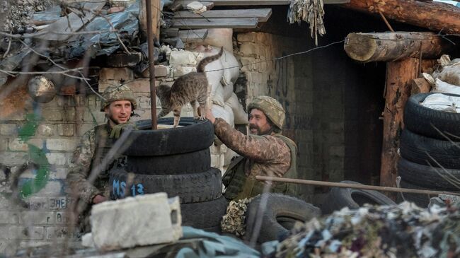 Украинские военнослужащие на линии разделения недалеко от Донецка