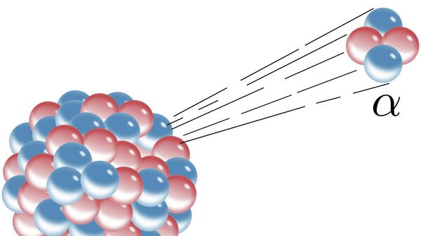 Альфа-распад: красные - протоны, синие - нейтроны 