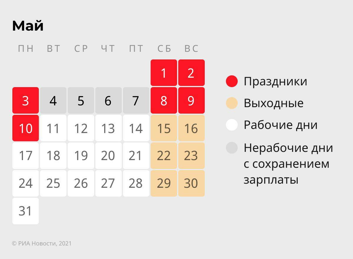 Как отдыхаем на майские праздники 2021 - календарь официальных выходных

