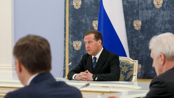 Заместитель председателя Совета безопасности РФ Дмитрий Медведев проводит первое заседание президиума Совета при президенте РФ по науке и образованию
