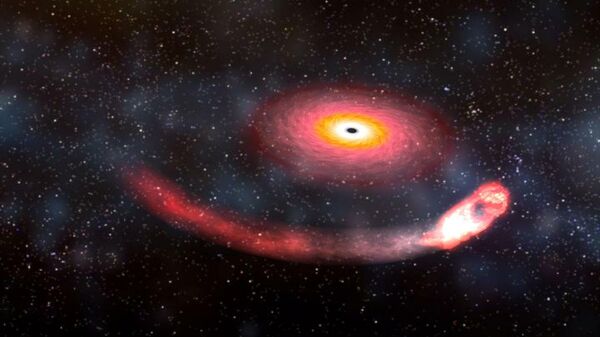 Художественное представление поглощения нейтронной звезды черной дырой