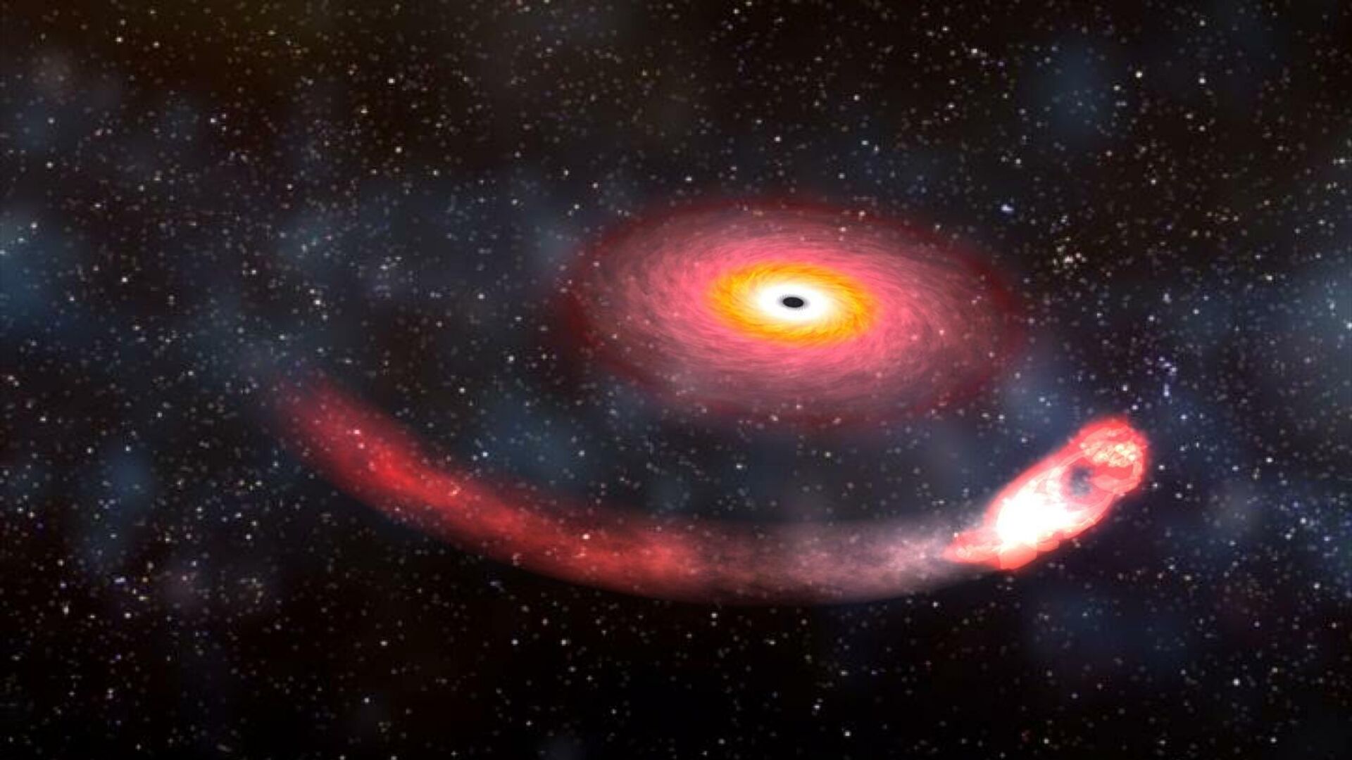 Художественное представление поглощения нейтронной звезды черной дырой - РИА Новости, 1920, 29.04.2021