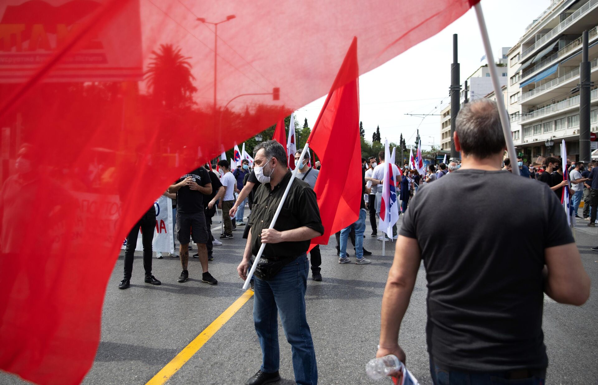 Акция рабочих, приуроченная к первомайским праздникам, в Афинах - РИА Новости, 1920, 06.05.2021