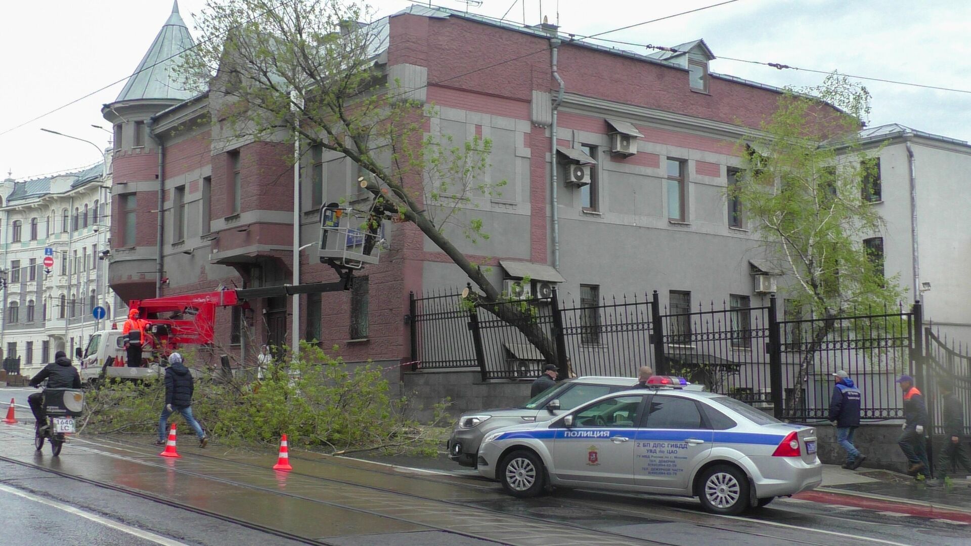 Аварийные службы устраняют последствия упавшего дерева на проезжую часть на Яузском бульваре - РИА Новости, 1920, 06.05.2021