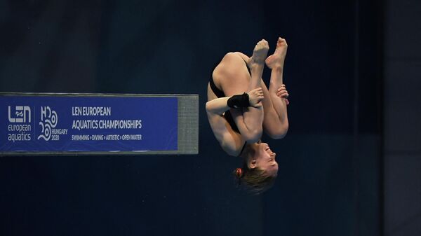 Russia's Anna Konanykhina competes in  the final of the Women's 10m Platform Diving event during the LEN European Aquatics Championships at the Duna Arena in Budapest on May 13, 2021. (Photo by Attila KISBENEDEK / AFP)