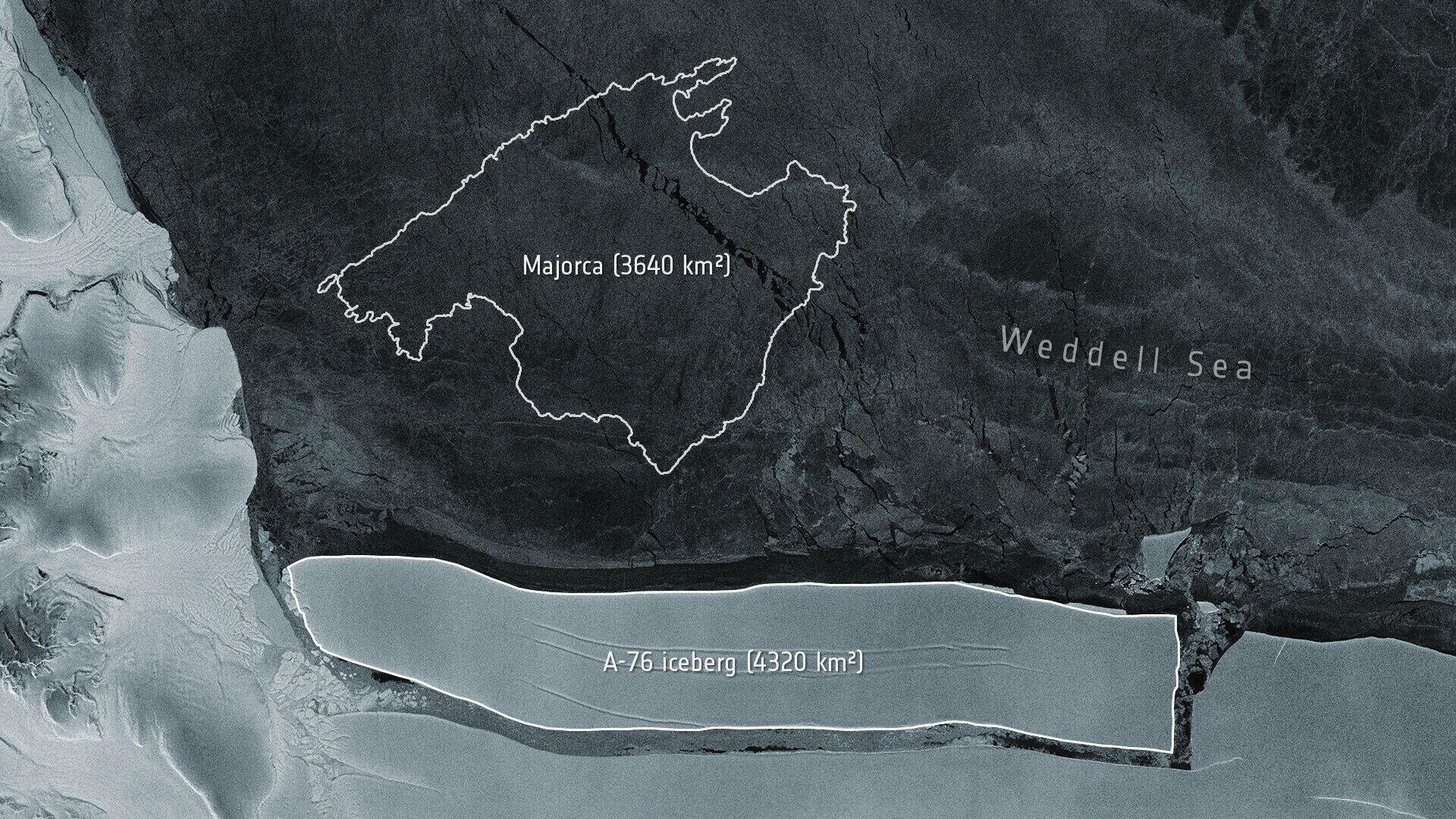 Сравнительные размеры острова Мальорка и айсберга А-76 - РИА Новости, 1920, 19.05.2021