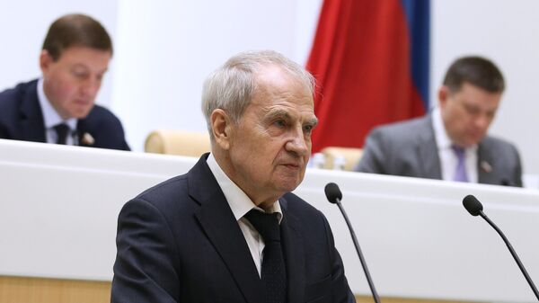 Председатель Конституционного суда РФ Валерий Зорькин выступает на заседании Совета Федерации РФ