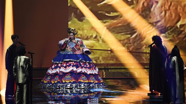 Певица Манижа выступает на репетиции первого полуфинала конкурса песни Евровидение-2021 в Роттердаме