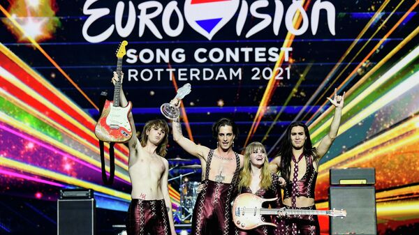 Итальянская группа Måneskin, победившая в конкурсе Евровидение-2021 в Роттердаме