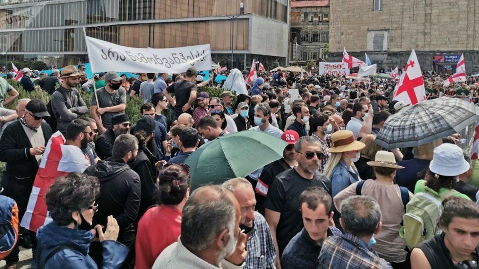 Противники строительства каскада Намахвани ГЭС проводят акцию протеста 23 мая 2021 года - РИА Новости, 1920, 23.05.2021