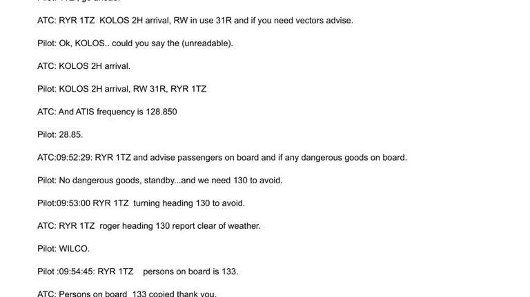 Расшифровка разговора с белорусским диспетчером пилота самолета Ryanair, летевшего из Афин в Вильнюс