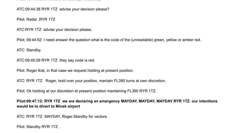 Расшифровка разговора с белорусским диспетчером пилота самолета Ryanair, летевшего из Афин в Вильнюс