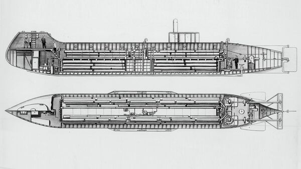 Чертеж подводной лодки Александровского 1866 года