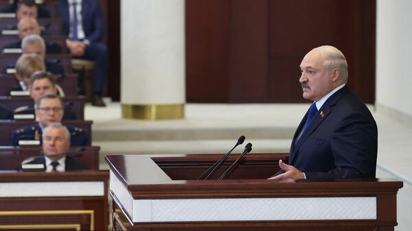 Президент Белоруссии Александр Лукашенко во время выступления в парламенте