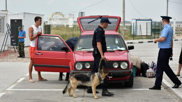 Досмотр автомобилей на пункте пропуска на границе России и Украины
