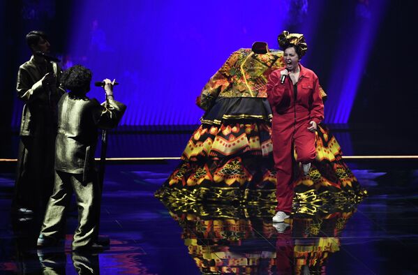 Певица Манижа (Россия) выступает на репетиции первого полуфинала конкурса песни Евровидение-2021 в Роттердаме