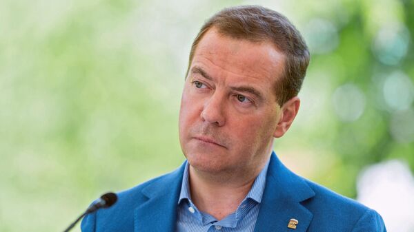  Председатель партии Единая Россия, заместитель председателя Совета безопасности РФ Дмитрий Медведев во время стратегической сессии Экология п