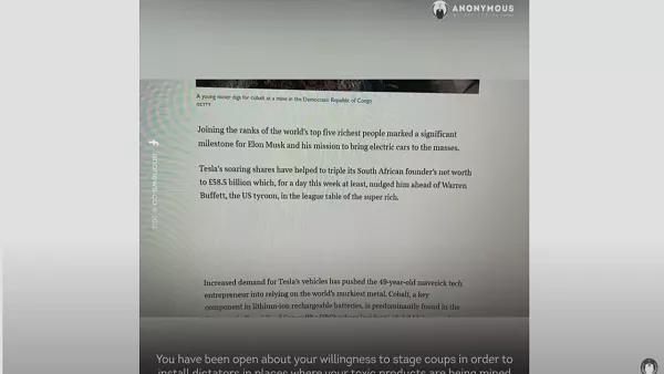 Сообщение группы хакеров Anonymous Илону Маску