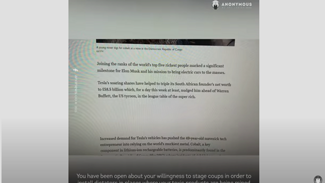 Сообщение группы хакеров Anonymous Илону Маску