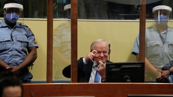 Сербский генерал Ратко Младич в Апелляционной палате Международного остаточного механизма для уголовных трибуналов (МОМУТ) в Гааге