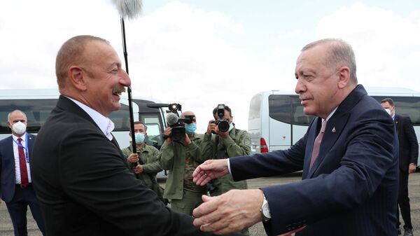 Встреча президента Азербайджана Ильхама Алиева и президента Турции Реджепа Эрдогана в карабахском Физули