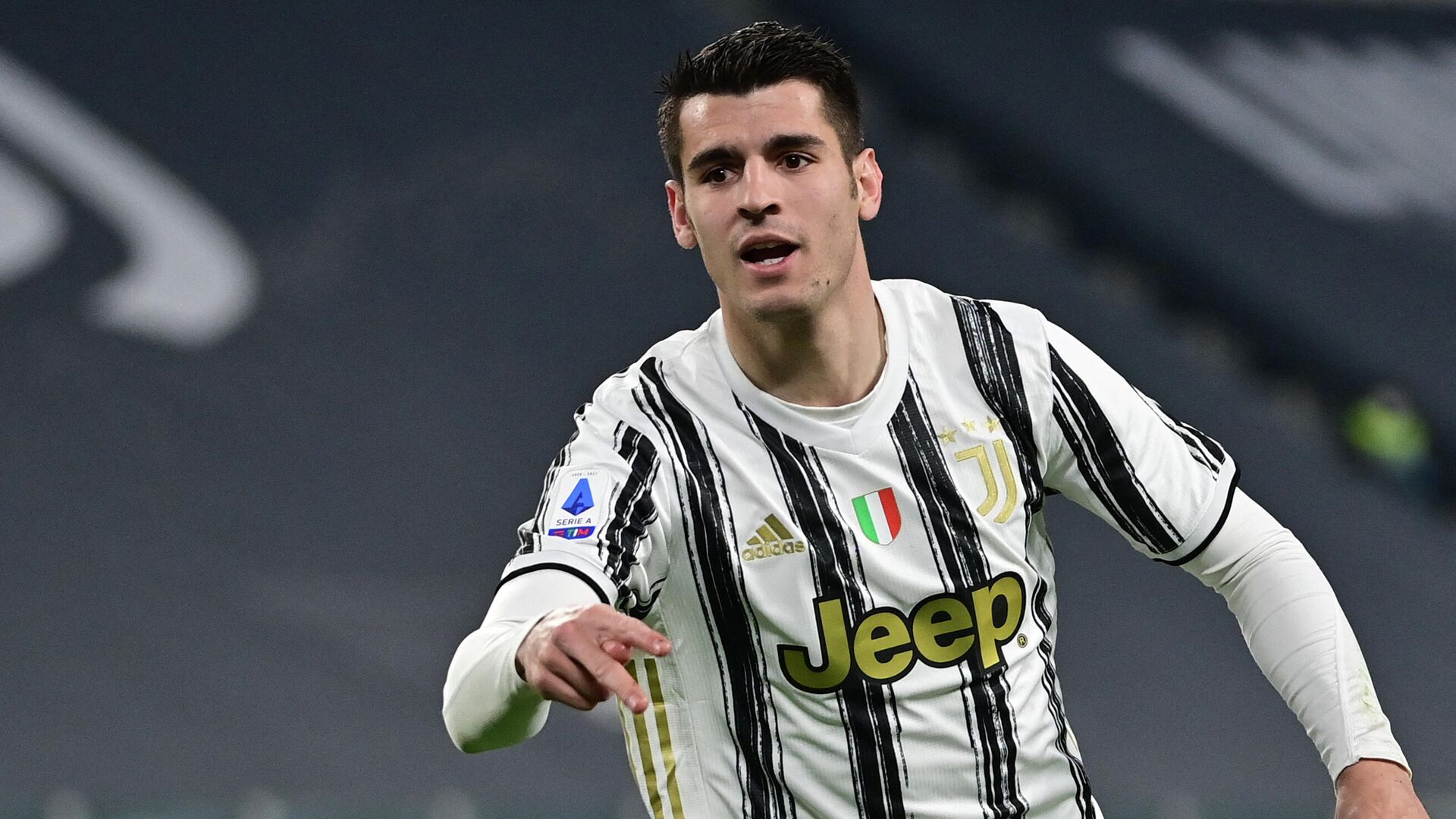 Juventus' Spanish forward Alvaro Morata celebrates after scoring a goal during the Italian Serie A football match between Juventus and Lazio at The Juventus Stadium in Turin, northern Italy on March 6, 2021. (Photo by MIGUEL MEDINA / AFP) - РИА Новости, 1920, 15.06.2021