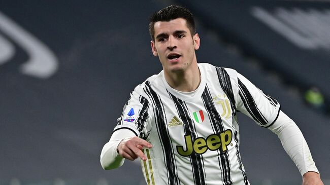 Juventus' Spanish forward Alvaro Morata celebrates after scoring a goal during the Italian Serie A football match between Juventus and Lazio at The Juventus Stadium in Turin, northern Italy on March 6, 2021. (Photo by MIGUEL MEDINA / AFP)