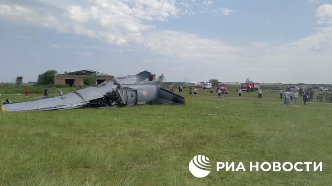 На месте жесткой посадки самолета Л-410 в Кемеровской области. Кадр из видео