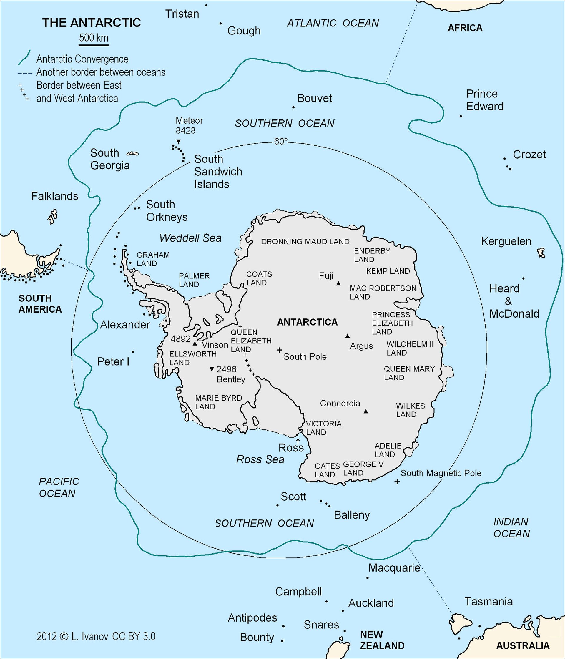 Антарктический полярный фронт - граница антарктической конвергенции, которая расположена между 48-й и 61-й параллелями южной широты. При движении на юг на границе конвергенции происходит резкое падение температуры морской воды с 5,6 градусов Цельсия до уровня ниже 2 градусов Цельсия - РИА Новости, 1920, 21.06.2021
