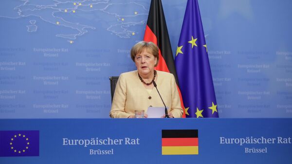 Канцлер Германии Ангела Меркель на пресс-конференции во время саммита ЕС в Брюсселе