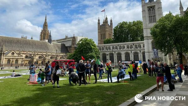 Сторонники основателя WikiLeaks Джулиана Ассанжа провели пикник в честь его 50-летия на Парламентской площади в центре Лондона